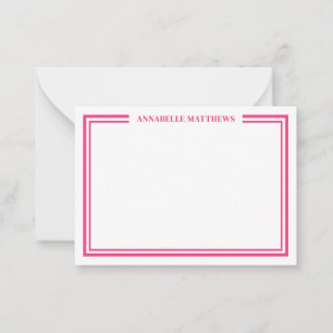 Hot Pink Two Border Minimalist Name Monogram Card