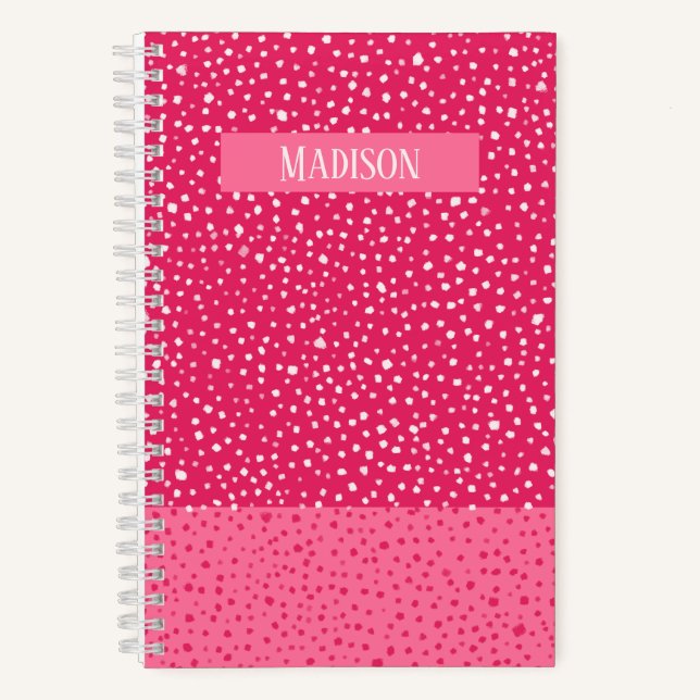 Hot Pink Two-Tone Painted Smudge Dots Personalized Notebook (Front)