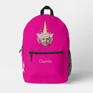Hot Pink Unicorn Hat Photo Named Back to School Printed Backpack