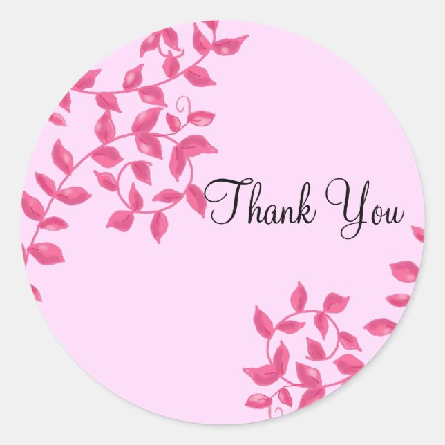 Hot Pink Vines Thank You Classic Round Sticker (Front)