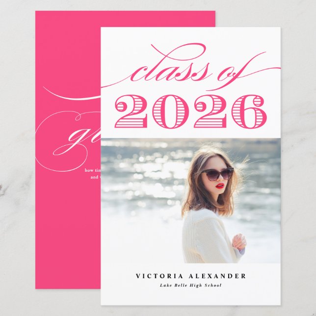 Hot Pink Vintage Class of 2025 Photo Graduation (Front/Back)