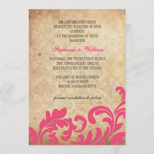 Hot Pink Vintage Floral Swirl Wedding Invitation