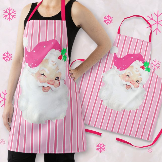 Hot Pink Vintage Santa Wink Retro Christmas Apron (Creator Uploaded)