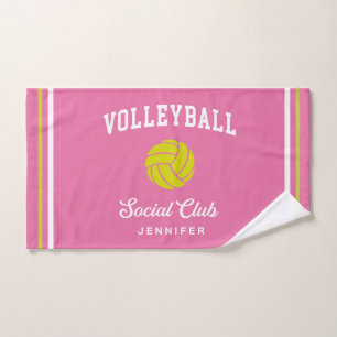 Hot Pink Volleyball Social Club Custom Name Hand Towel