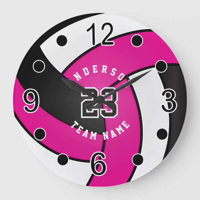 Hot Pink Volleyball Style with DIY Text Large Clock (Front)