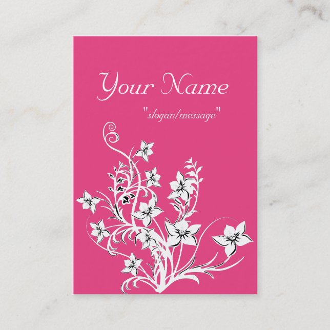 Hot Pink w/White & Black Floral Design Large Cards (Front)