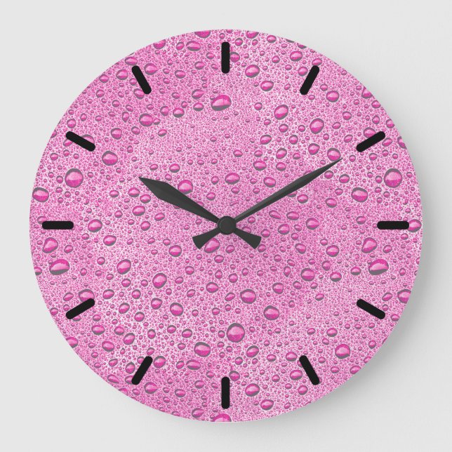 Hot pink water droplets large clock (Front)