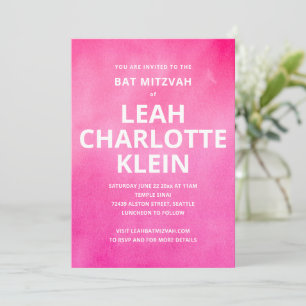 Hot Pink Watercolor Bat Mitzvah Party Bold Name Invitation