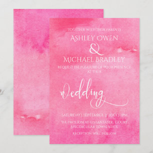 Hot Pink Watercolor Elegant Typography Wedding 2 Invitation