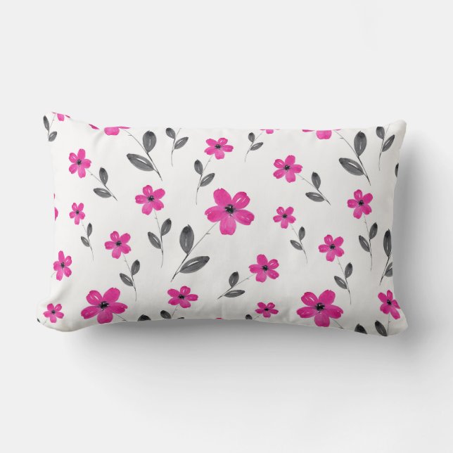 Hot Pink Watercolor Five Petal Flower Pattern  Lumbar Pillow (Front)