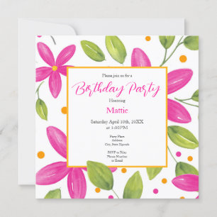 Hot Pink Watercolor Floral Bouquet Invitation