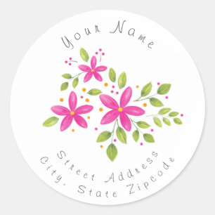 'Hot Pink Watercolor Floral Bouquet' Label