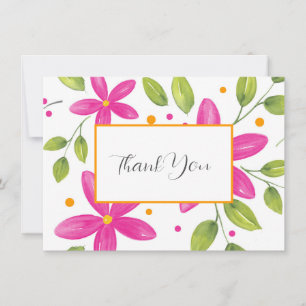 Hot Pink Watercolor Floral Bouquet Thank You Card