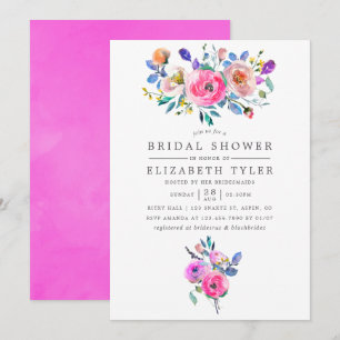 Hot-Pink Watercolor Floral Bridal Shower Invite