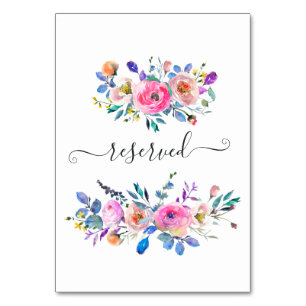 Hot-Pink Watercolor Floral Reserved Table Number