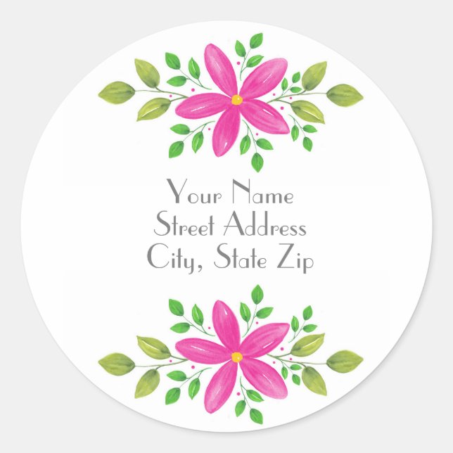 Hot Pink Watercolor Floral Swag  Classic Round Sticker (Front)