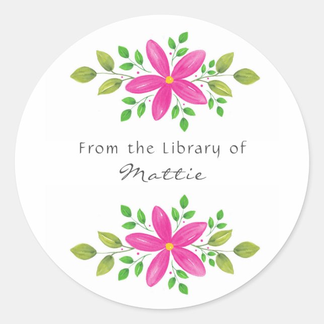 Hot Pink Watercolor Floral Swag  Classic Round Sticker (Front)