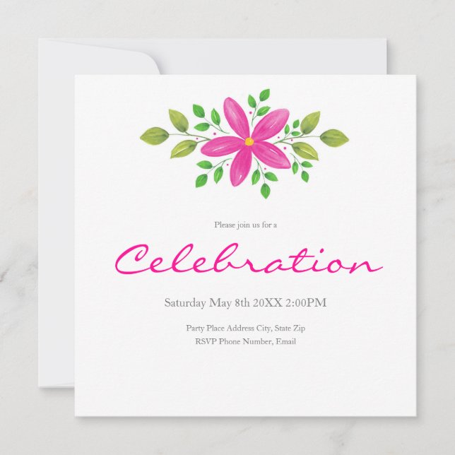 Hot Pink Watercolor Floral Swag  Invitation (Front)
