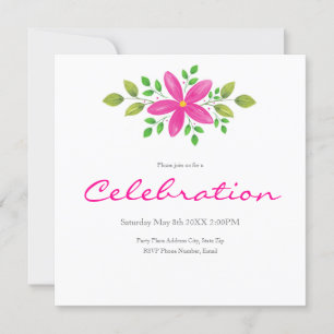 Hot Pink Watercolor Floral Swag  Invitation