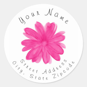 'Hot Pink Watercolor Flower 2' Address Label