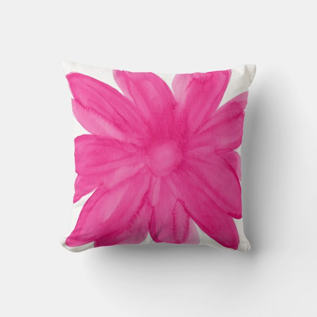 Hot Pink Watercolor Flower Throw Pillow (Front)