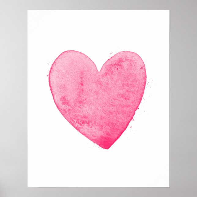 Hot Pink Watercolor Heart Poster (Front)