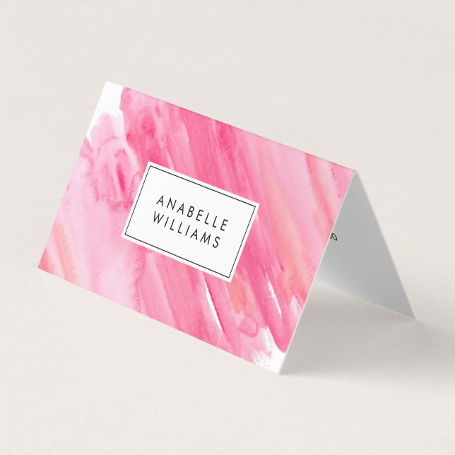 Hot Pink Watercolor Modern Business Card (Front)