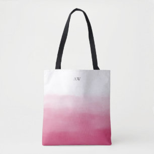 Hot Pink Watercolor Ombre Modern Monogram Tote Bag