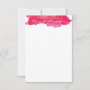 Hot Pink Watercolor Stationery Note Card