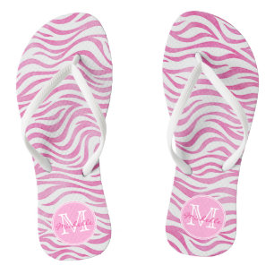Hot Pink Watercolor Zebra Print Personalized Flip Flops