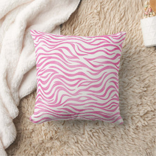 Hot Pink Watercolor Zebra Print Throw Pillow