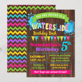 Hot Pink waterslide birthday summer bash party Invitation