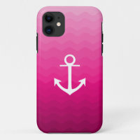 Hot Pink Wavy Anchor Nautical Pattern Design