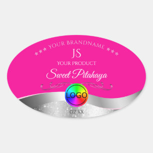 Hot Pink Wavy Silver Logo Monogram Product Label