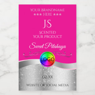Hot Pink Wavy Silver Logo Monogram Product Label