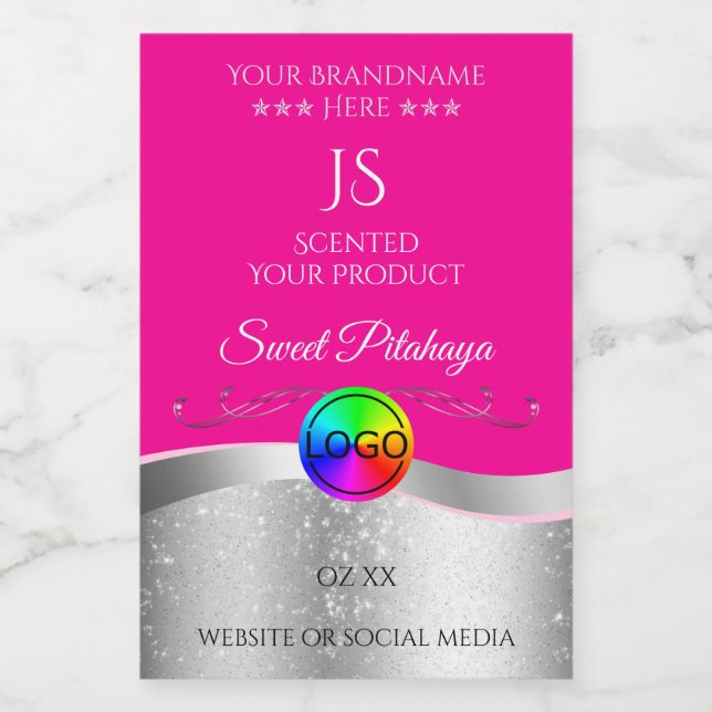 Hot Pink Wavy Silver Logo Monogram Product Label (Single Label)