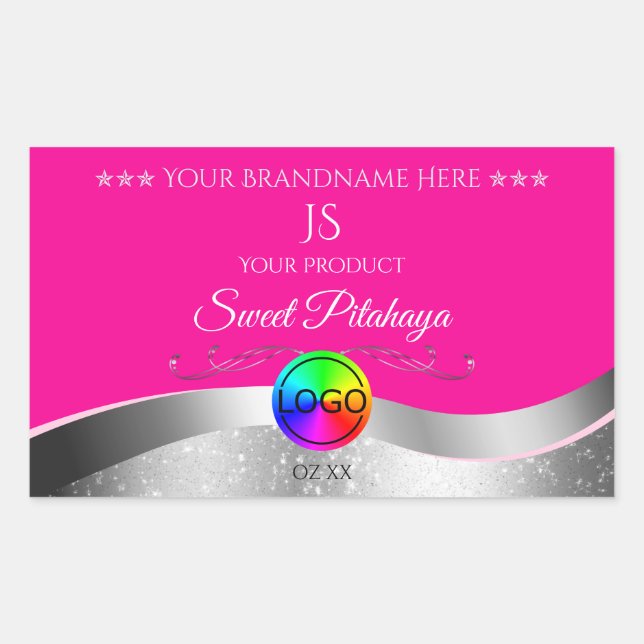 Hot Pink Wavy Silver Logo Monogram Product Label (Front)