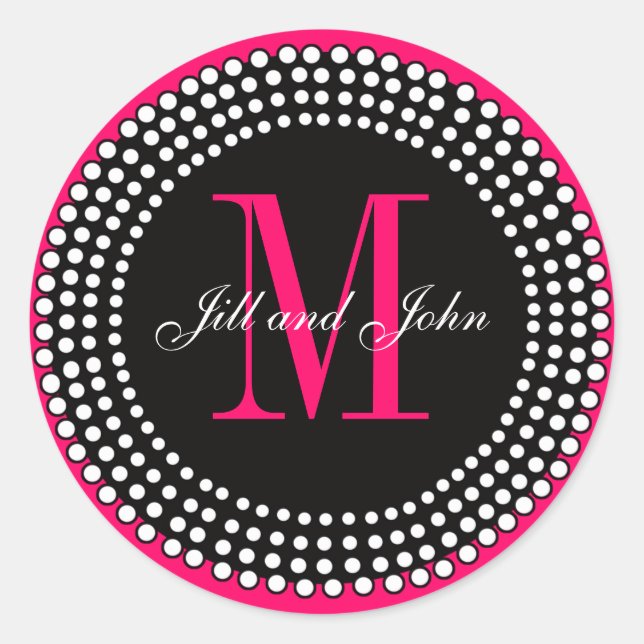Hot Pink Wedding Custom Monogram & Names Label (Front)