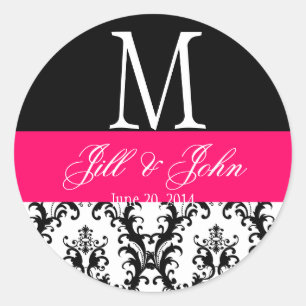 Hot Pink Wedding Monogram Date Damask Seal
