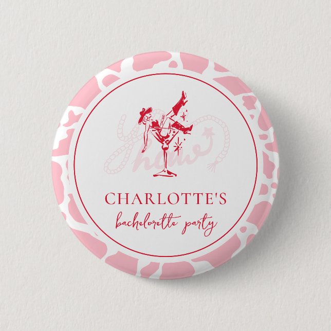 Hot Pink Western Bachelorette Party 2 Inch Round Button (Front)