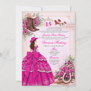 Hot Pink Western Quinceañera Fuchsia Invitation