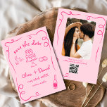 Hot Pink Whimsical Hand Drawn Wedding Photo  Save The Date<br><div class="desc">Set the tone for your wedding with this whimsical hand-drawn save the date photo card! Featuring delicate, artistic details and a personalized photo, this design beautifully blends creativity and charm. The soft, elegant typography enhances the romantic theme, while the customizable details ensure it aligns perfectly with your special day. Ideal...</div>