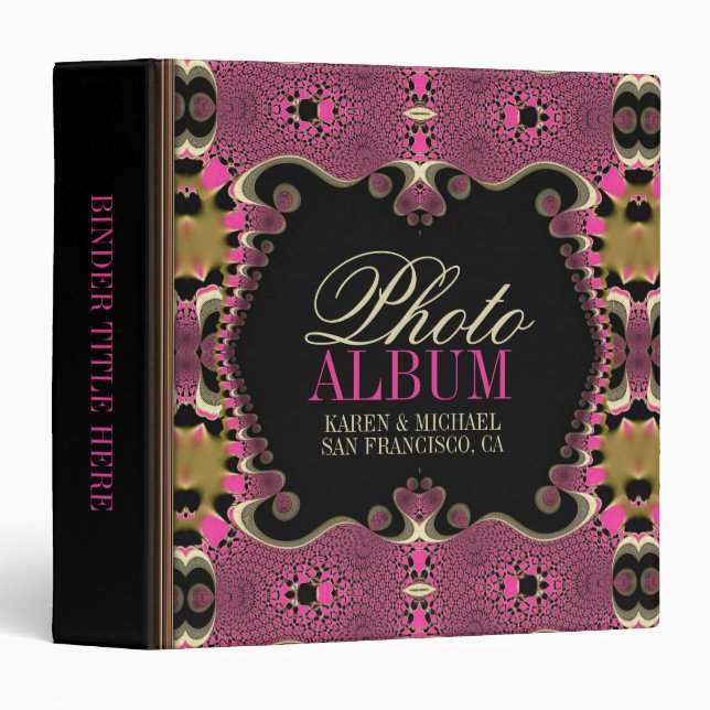 Hot Pink Whimsical  Love Fractal Face Photo Album Binder (Front/Spine)