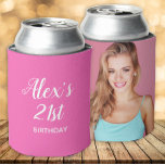 Hot Pink White 21st Birthday Name Photo Can Cooler<br><div class="desc">Cute hot pink 21st birthday party can cooler personalized with the name and age of the guest of honour on the front and her photo on the back</div>