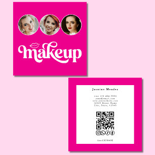 Hot Pink White 3 Photo MUA QR Code Socials Square Business Card