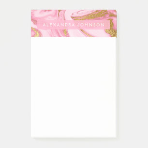 Hot Pink, White and Gold Foil Modern Marble Post-it Notes