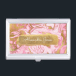 Hot Pink, White and Gold Foil Sparkle Marble Business Card Holder<br><div class="desc">Hot Pink, White and Gold Foil Glitter and Sparkle Marble Minimalist Business Card Holder with white hand lettered typography for the monogram. The Modern Hot Pink, White and Gold Foil Sparkle Marble Swirl Business Card Holder is perfect for any profession. If you need the name text does not fit your...</div>
