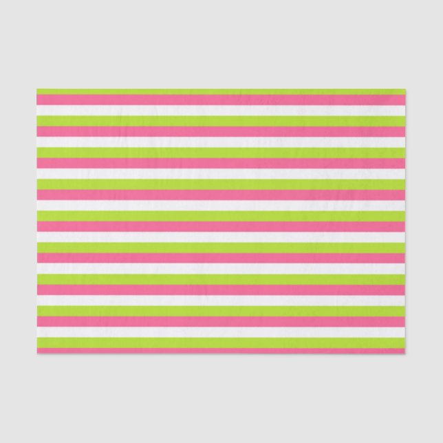 Hot Pink, White and Lime Green Stripes Tissue Paper (Front)