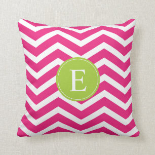 Hot Pink White Chevron Green Monogram Throw Pillow