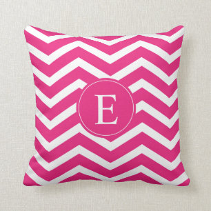 Hot Pink White Chevron Monogram Throw Pillow